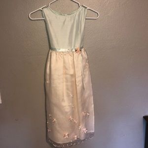 Girls Mint Green and Cream Flower Dress